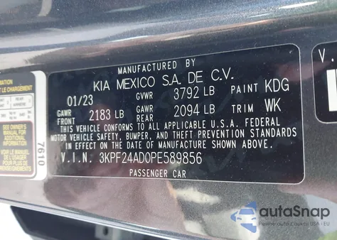 2023 Kia Forte Lxs from USA, damaged, VIN 3KPF24AD0PE589856